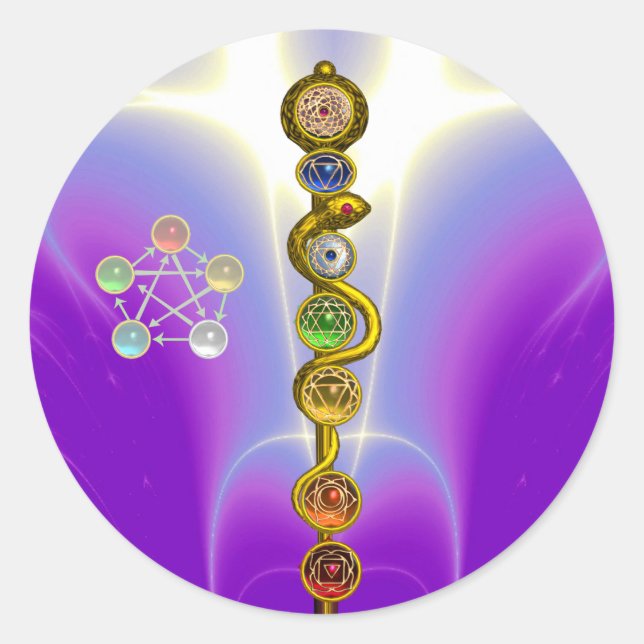 ADESIVO REDONDO RAIO DE ASCLEPIUS 7 CHAKRAS,YOGA, ENERGIA ESPIRITU (Frente)