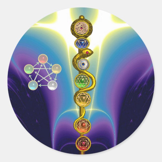ADESIVO REDONDO RAIO DE ASCLEPIUS 7 CHAKRAS,YOGA, ENERGIA ESPIRITU (Frente)