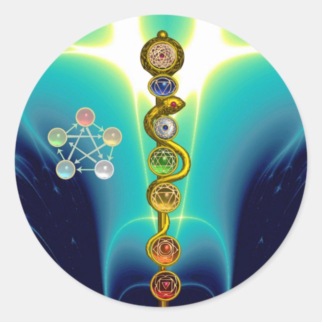 ADESIVO REDONDO RAIO DE ASCLEPIUS 7 CHAKRAS,YOGA, ENERGIA ESPIRITU (Frente)