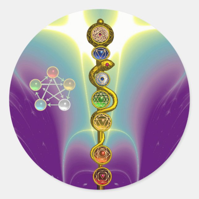ADESIVO REDONDO RAIO DE ASCLEPIUS 7 CHAKRAS,YOGA, ENERGIA ESPIRITU (Frente)