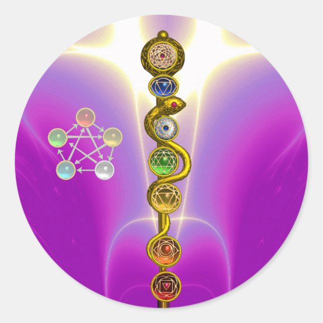 ADESIVO REDONDO RAIO DE ASCLEPIUS 7 CHAKRAS,YOGA, ENERGIA ESPIRITU (Frente)