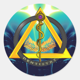 ADESIVO REDONDO RAIO DO SÍMBOLO DE DENTISMO ASCLEPIUS DENTISMO