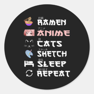 Adesivo Redondo Raio japonês animado desenhando gato Anime Lover G