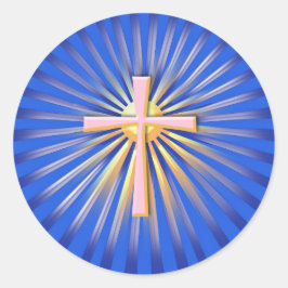 Adesivo Redondo Raios de Luz da Cruz Religiosa (Azul)