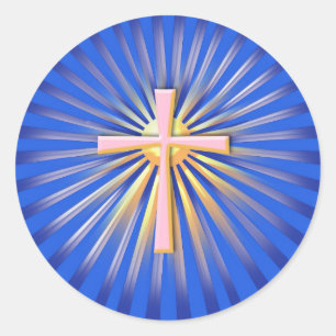 Adesivo Redondo Raios de Luz da Cruz Religiosa (Azul)
