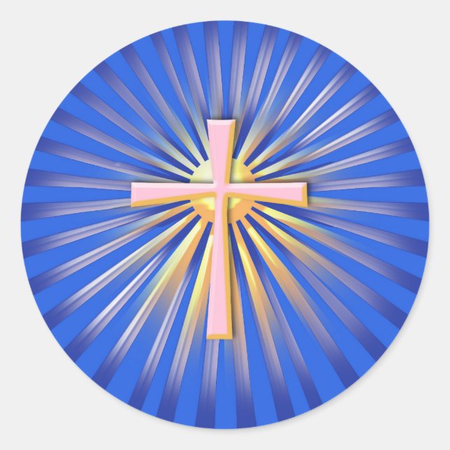 Adesivo Redondo Raios de Luz da Cruz Religiosa (Azul) (Frente)