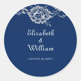 Adesivo Redondo Raios Florais Elegantes no Casamento Azul Marinho