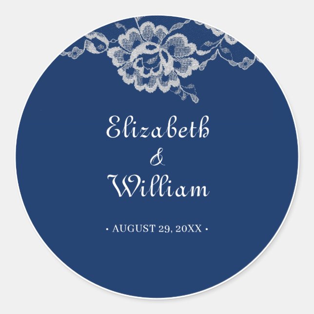 Adesivo Redondo Raios Florais Elegantes no Casamento Azul Marinho (Frente)