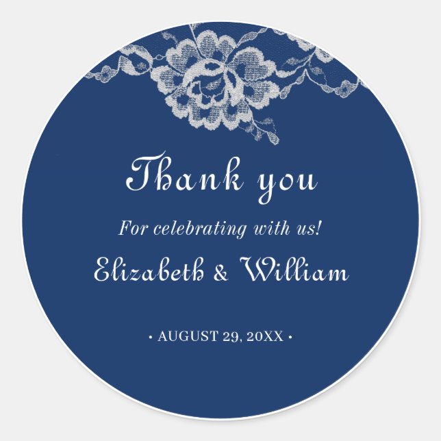 Adesivo Redondo Raios Florais Elegantes no Casamento Azul Marinho (Frente)