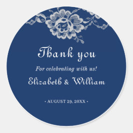 Adesivo Redondo Raios Florais Elegantes no Casamento Azul Marinho