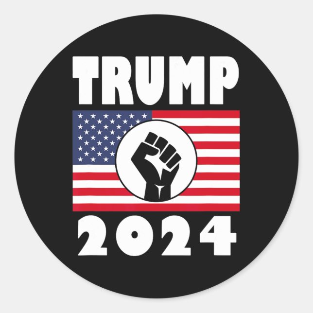 Adesivo Redondo Raised Fist Trump 2024 American Flag Patriot (Frente)