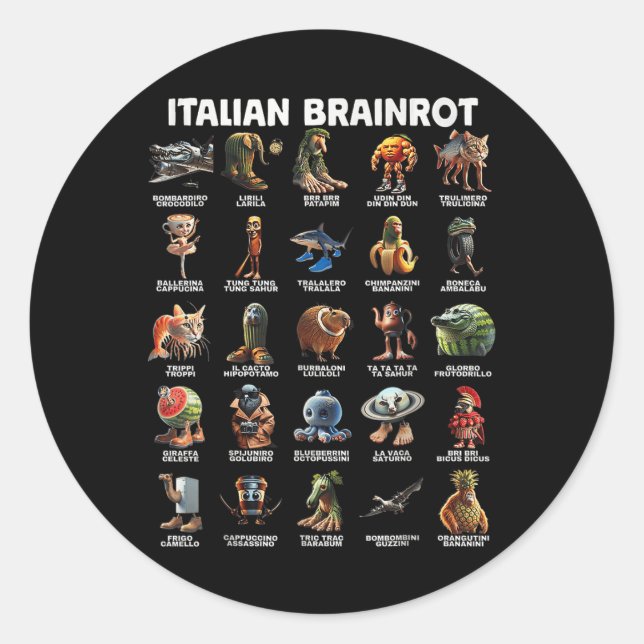 Adesivo Redondo Raiz Cérebro Italiana Brainrot Memes Funny Italian (Frente)