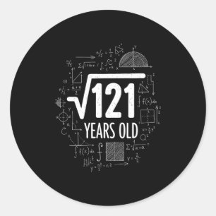 Adesivo Redondo Raiz Quadrada de Matemática 121 Anos de Idade, Mat