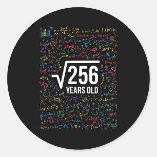 Adesivo Redondo Raiz Quadrada de Matemática 256 Anos de Idade, Mat