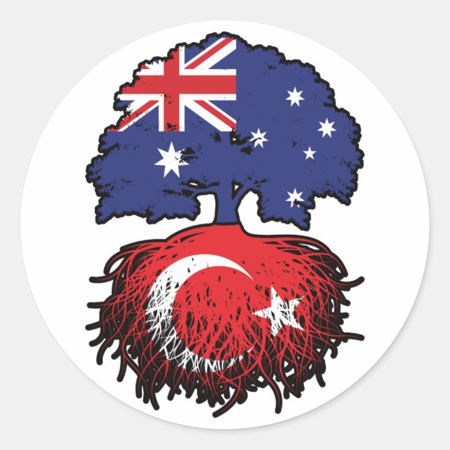 Adesivo Redondo Raízes da Árvore Turca Australiana (Frente)