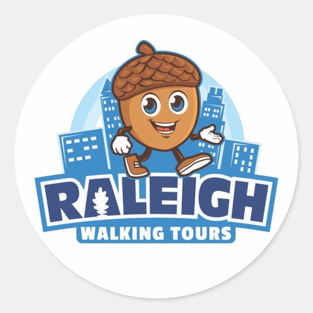 Adesivo Redondo Raleigh Walking Tours Cute Acorn (Frente)
