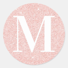 Adesivo Redondo Raly Modern Serif Monogramed Rosa Glitter Dourado