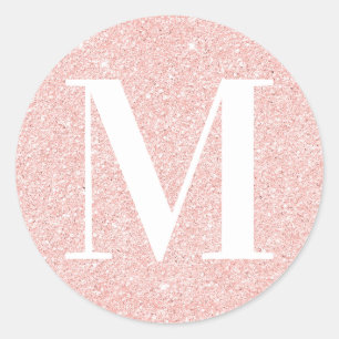 Adesivo Redondo Raly Modern Serif Monogramed Rosa Glitter Dourado