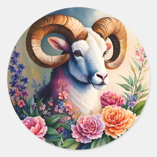 Adesivo Redondo Ram Floral Animal Art (Frente)