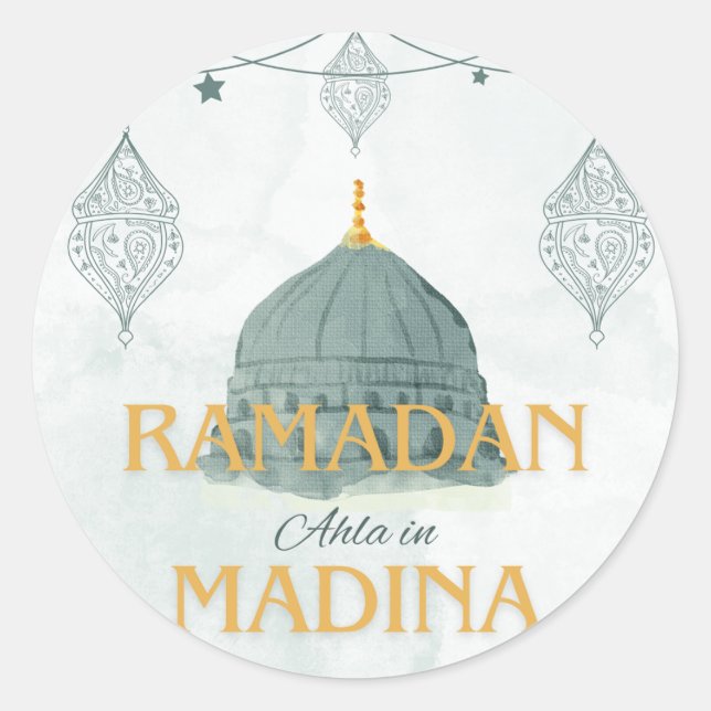 Adesivo Redondo Ramadã ahla em madina Ramadan Kareem Sticker (Frente)