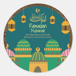 Adesivo Redondo Ramadã| Eid Mubarak Ouro Calliografia Maroon