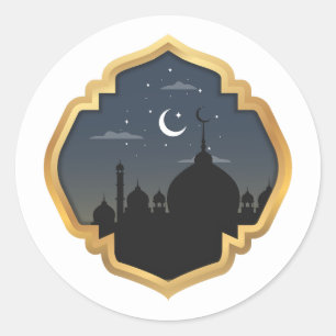 Adesivo Redondo Ramadan Kareem Round Sticker, Clássico Brilhante