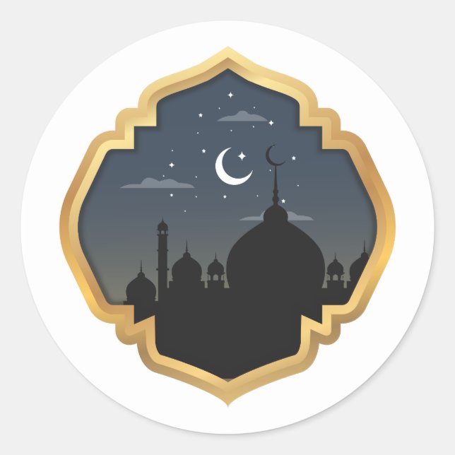 Adesivo Redondo Ramadan Kareem Round Sticker, Clássico Brilhante (Frente)