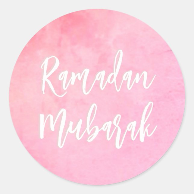Adesivo Redondo Ramadan Mubarak Bonito Rosa (Frente)