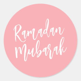 Adesivo Redondo Ramadan Mubarak Simple Baby Pink Minimalista