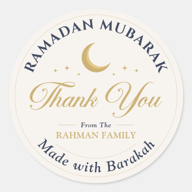 Adesivo Redondo Ramadão Mubarak Obrigado Dourado Celestial (Frente)