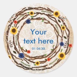 Adesivo Redondo Ramais Florais Burlap Rustic & Lace Stickers