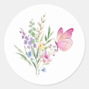 Adesivo Redondo Ramalhete de Flores Silvestres Aquarela com Borbol