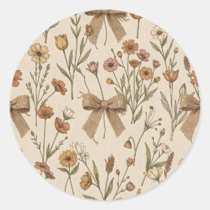 Adesivo Redondo Ramalhete de Flores Silvestres Rústicas com Laços