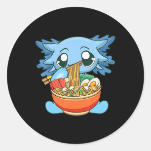 Adesivo Redondo Ramen Axolotl Kawaii Anime Comida Japonesa Garota-