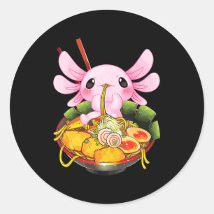 Adesivo Redondo Ramen Axolotl Kawaii Anime Comida Japonesa Garota-