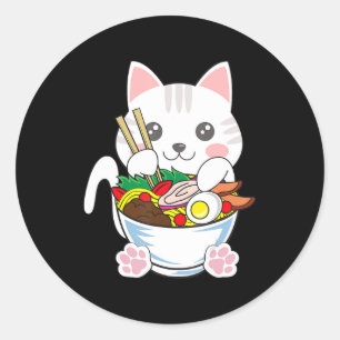 Adesivo Redondo Ramen Cat Anime Bowl Kawaii Neko Comida japonesa G