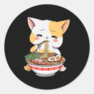 Adesivo Redondo Ramen Cat Anime Bowl Kawaii Neko Japonês Kids Gir