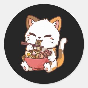 Adesivo Redondo Ramen Cat Anime Kawaii Cat Eating Ramen