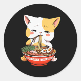 Adesivo Redondo Ramen Cat Comendo Noodles Kawaii Anime Merch Gift