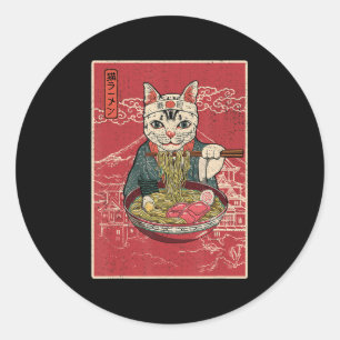 Adesivo Redondo Ramen Cat Kawaii Anime Comida Japonesa Girls Offic