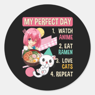 Adesivo Redondo Ramen Cat Kawaii Anime Comida Japonesa Girls Offic