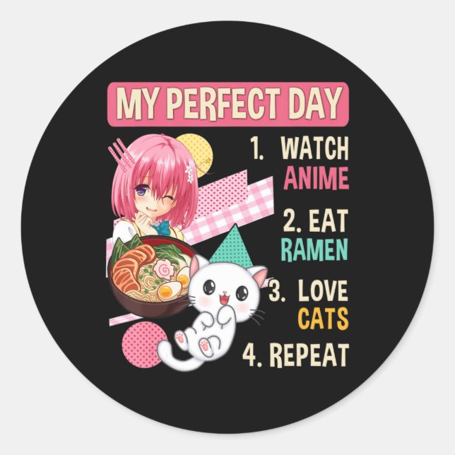 Adesivo Redondo Ramen Cat Kawaii Anime Comida Japonesa Girls Offic (Frente)