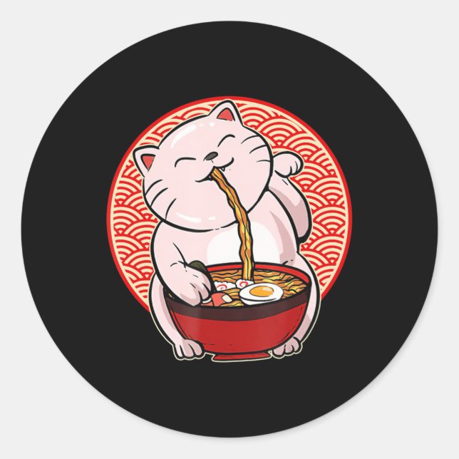 Adesivo Redondo Ramen Cat Kawaii Anime Comida Japonesa Merch Gifts (Frente)