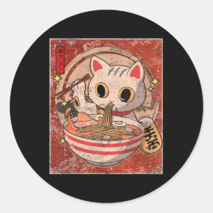 Adesivo Redondo Ramen Cat Kawaii Anime Comida Japonesa Oferece Rap