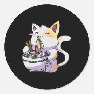 Adesivo Redondo Ramen Cat Kawaii Anime Gift Japonês