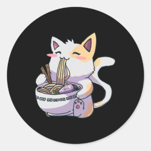 Adesivo Redondo Ramen Cat Kawaii Anime Japonês Kawaii Neko