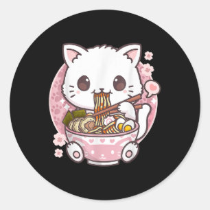 Adesivo Redondo Ramen Cat Kawaii Anime Ramen Cat Lovers Kawaii