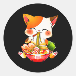 Adesivo Redondo Ramen Cat Neko Anime Kawaii Comida japonesa Gift G