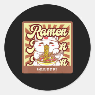 Adesivo Redondo Ramen Cat Neko Anime Kawaii Japonês Cat Lover Tee