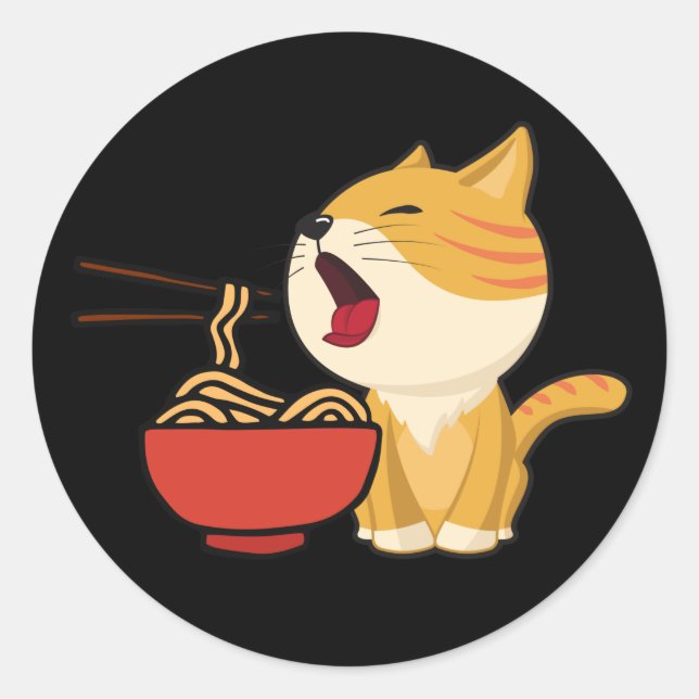 Adesivo Redondo Ramen Cat, Ramen Noodles, japonês Ramen Cat (Frente)